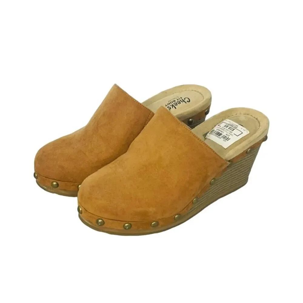 Cheeks Fitbody by Tony Little Cognac Brown Studded Clogs Suede Women’s Size 6.5M